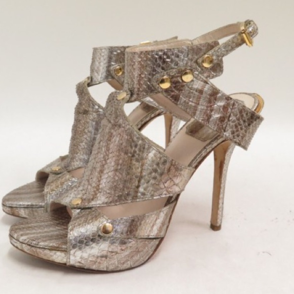 Dior Silver Metallic Snakeskin High Heel Sandals